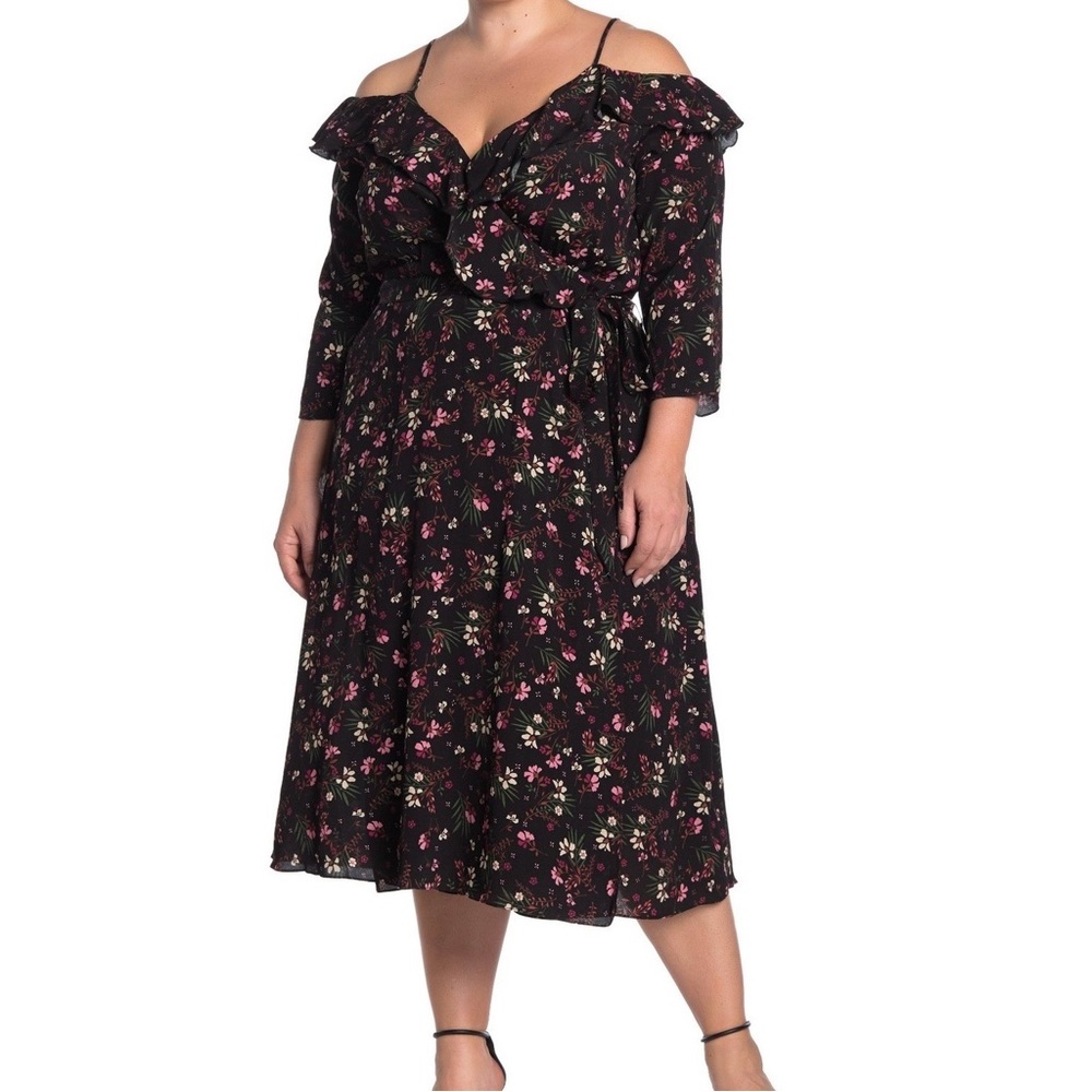 City Chic • 16 • Floral Print Faux Wrap Midi Dress
